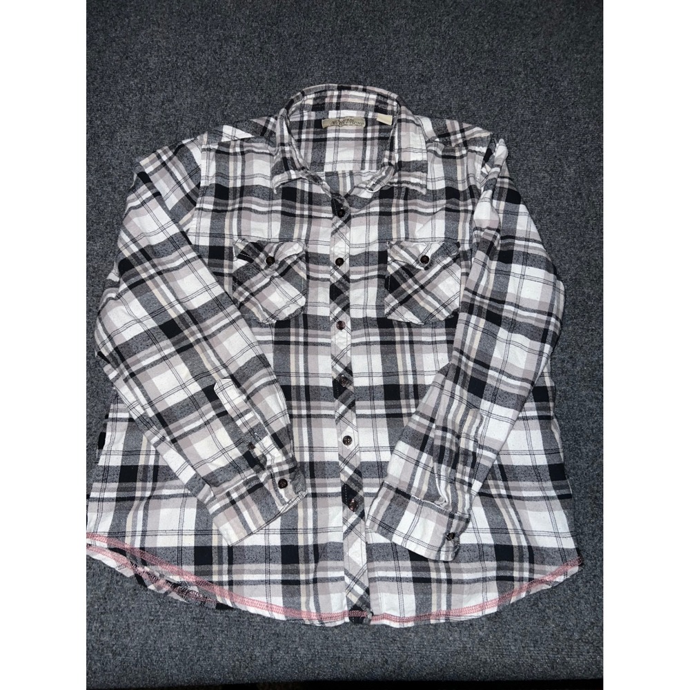 Natural Reflections Womens XL Black White Gray Plaid Flannel Button Down Shirt